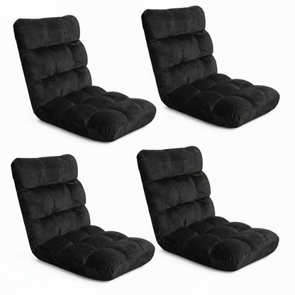 Artiss 4X Lounge Sofa Bed Flannel Fabric Black FLOOR-SBL-M193-S-BKX4