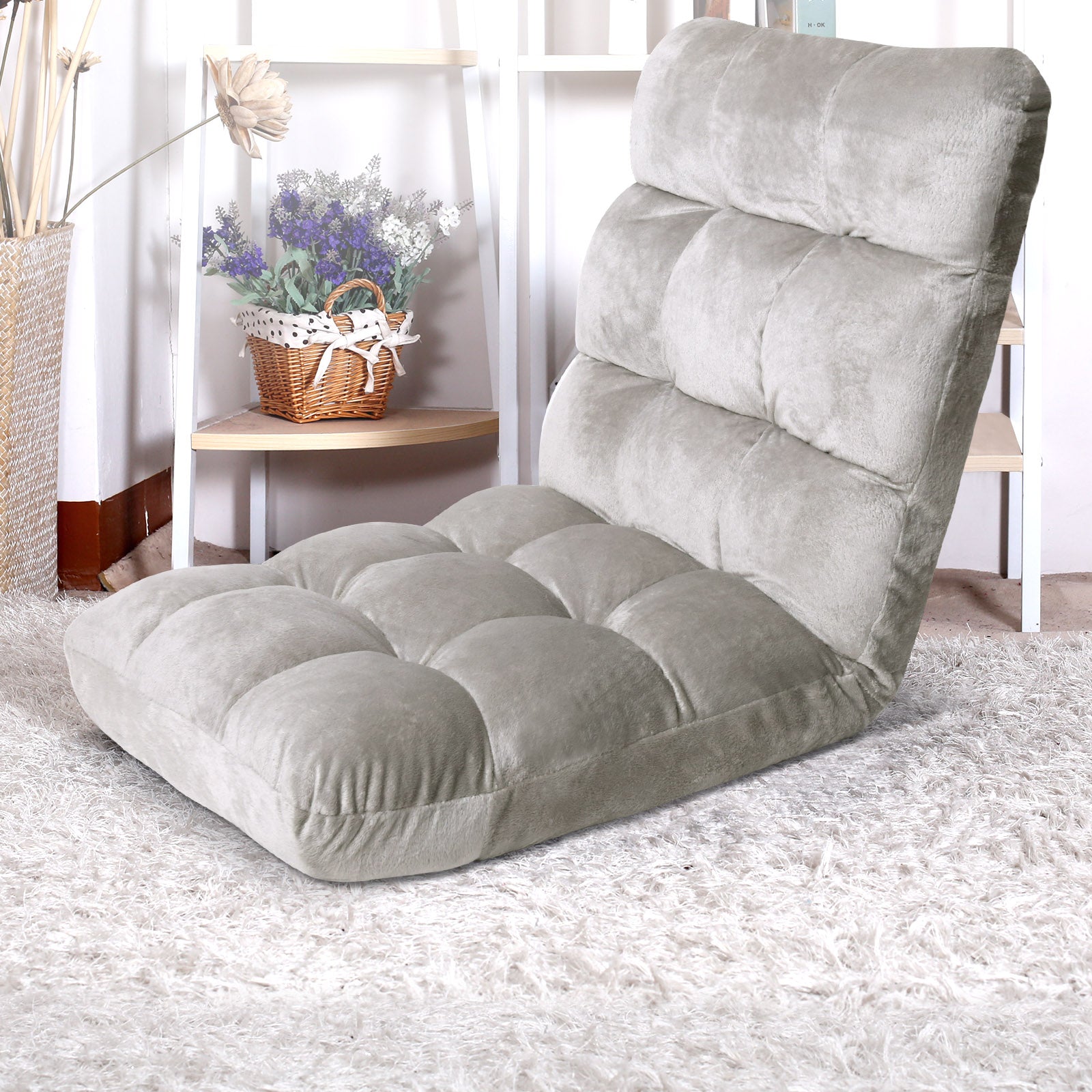 Artiss Lounge Sofa Bed Flannel Fabric Grey FLOOR-SBL-M193-S-GY