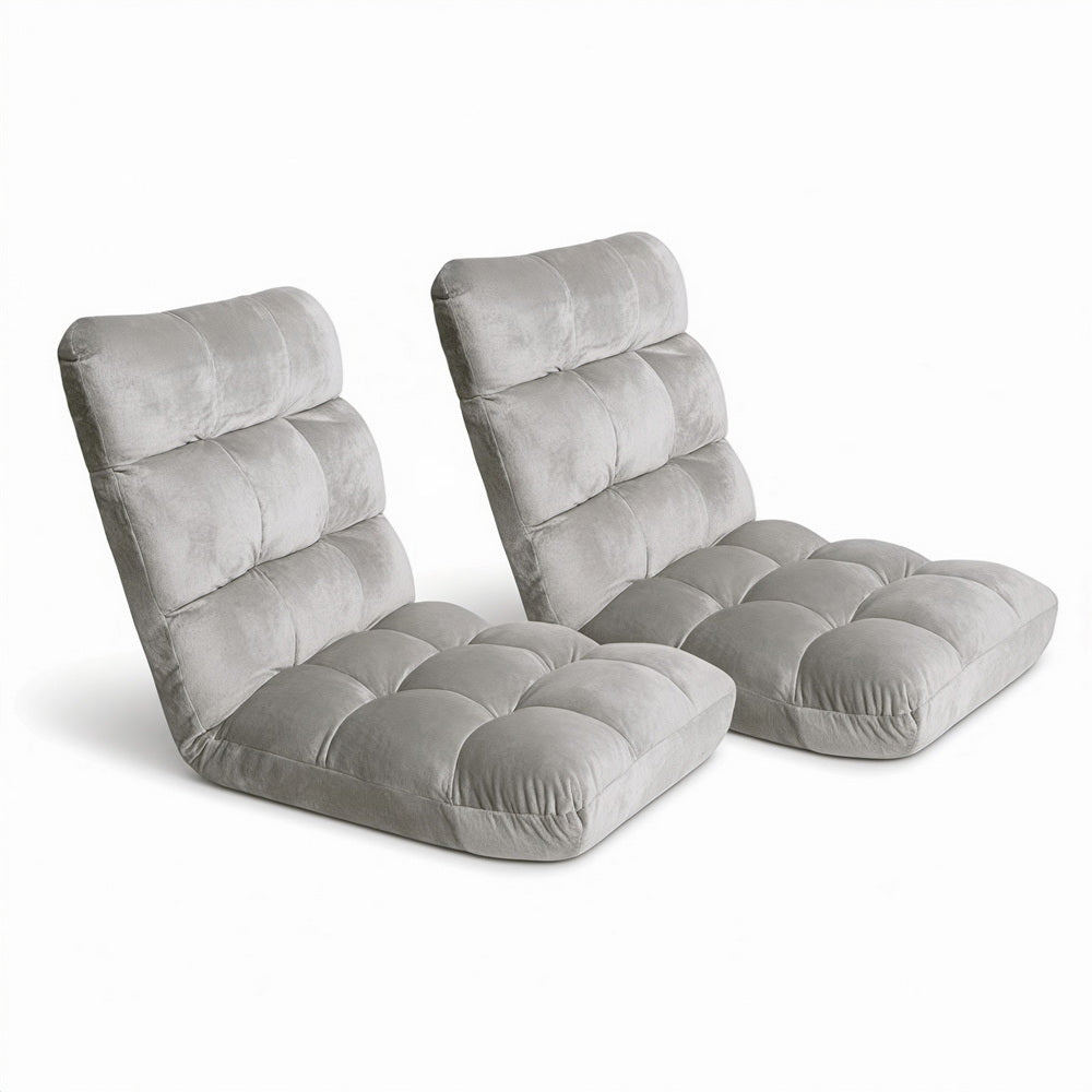 Artiss 2X Lounge Sofa Bed Flannel Fabric Grey FLOOR-SBL-M193-S-GYX2