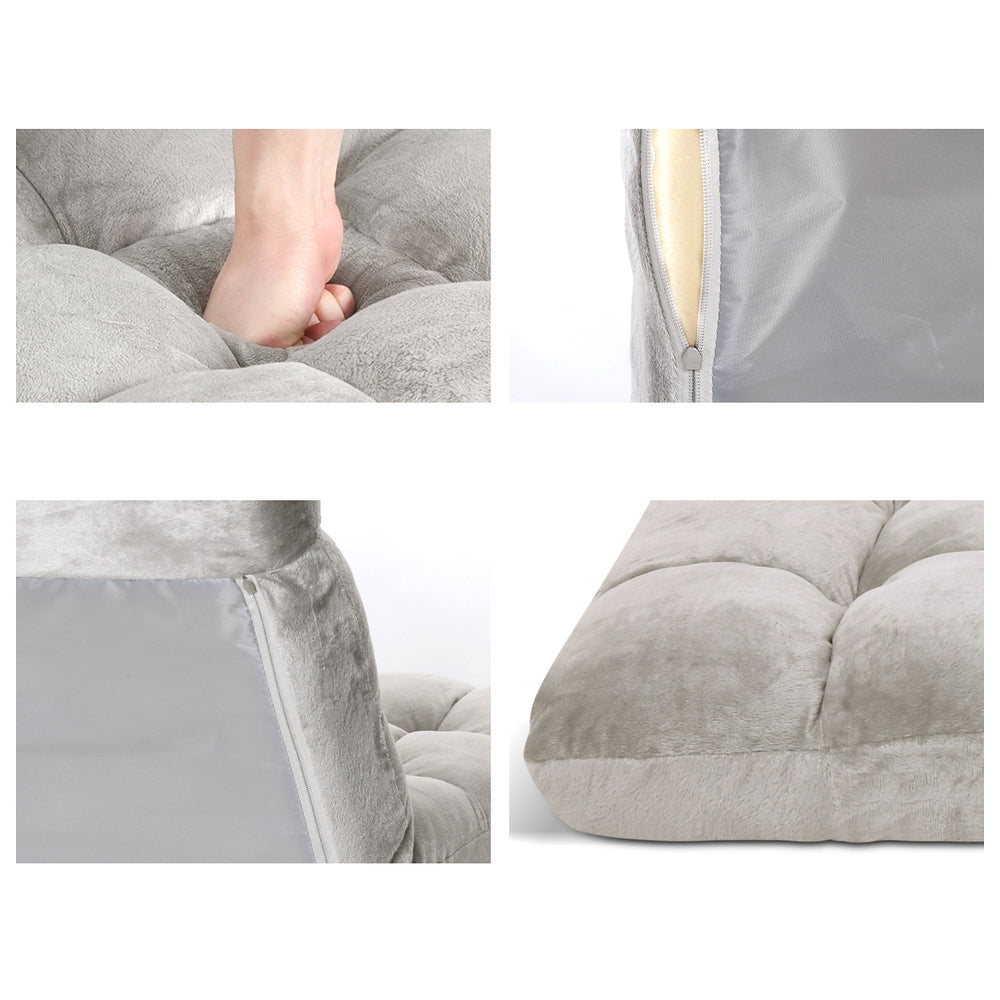Artiss 2X Lounge Sofa Bed Flannel Fabric Grey