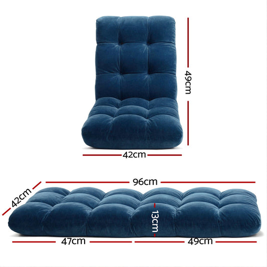 Artiss 2PCS Floor Lounge Sofa Bed Flannel Fabric Navy FLOOR-SBL-M193-S-NAX2