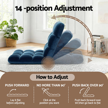 Artiss 2PCS Floor Lounge Sofa Bed Flannel Fabric Navy FLOOR-SBL-M193-S-NAX2