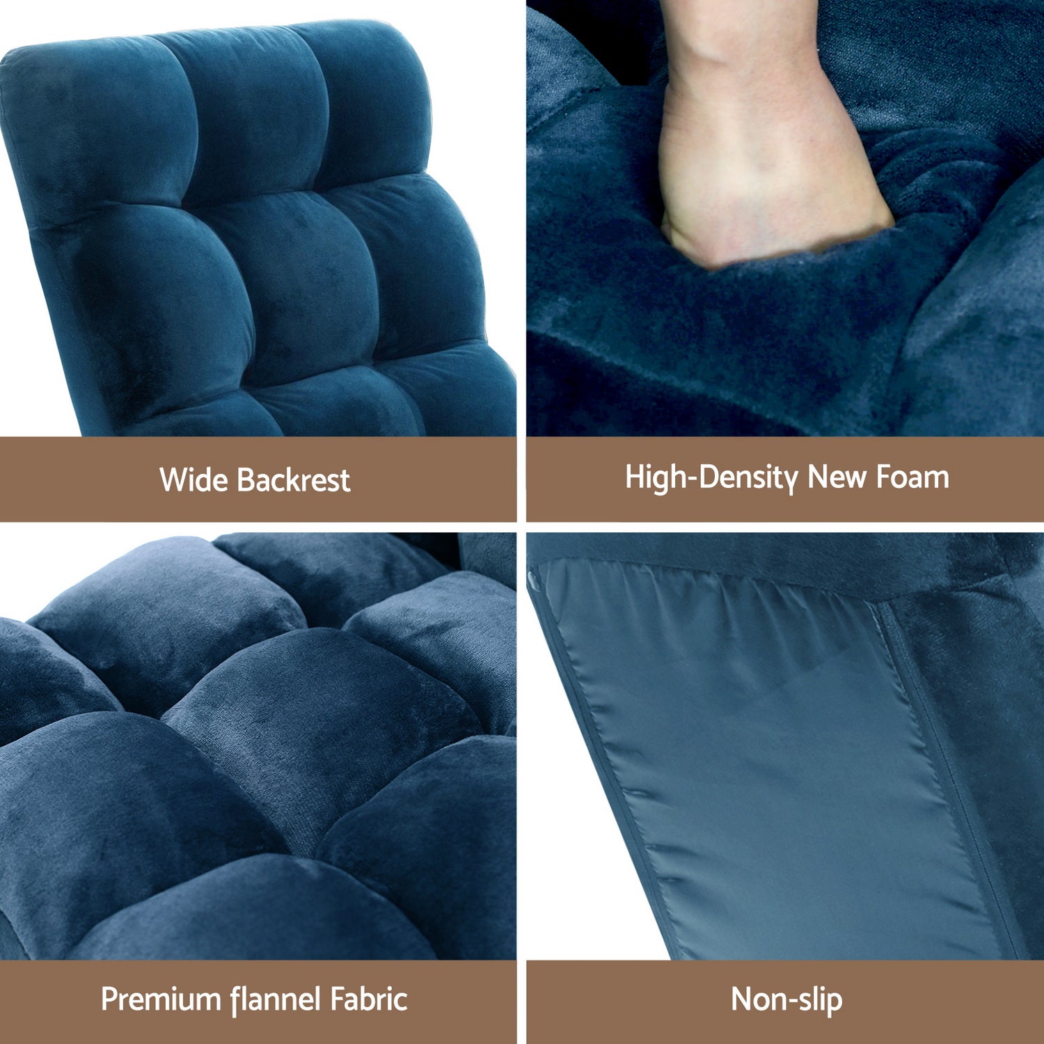 Artiss 2PCS Floor Lounge Sofa Bed Flannel Fabric Navy FLOOR-SBL-M193-S-NAX2