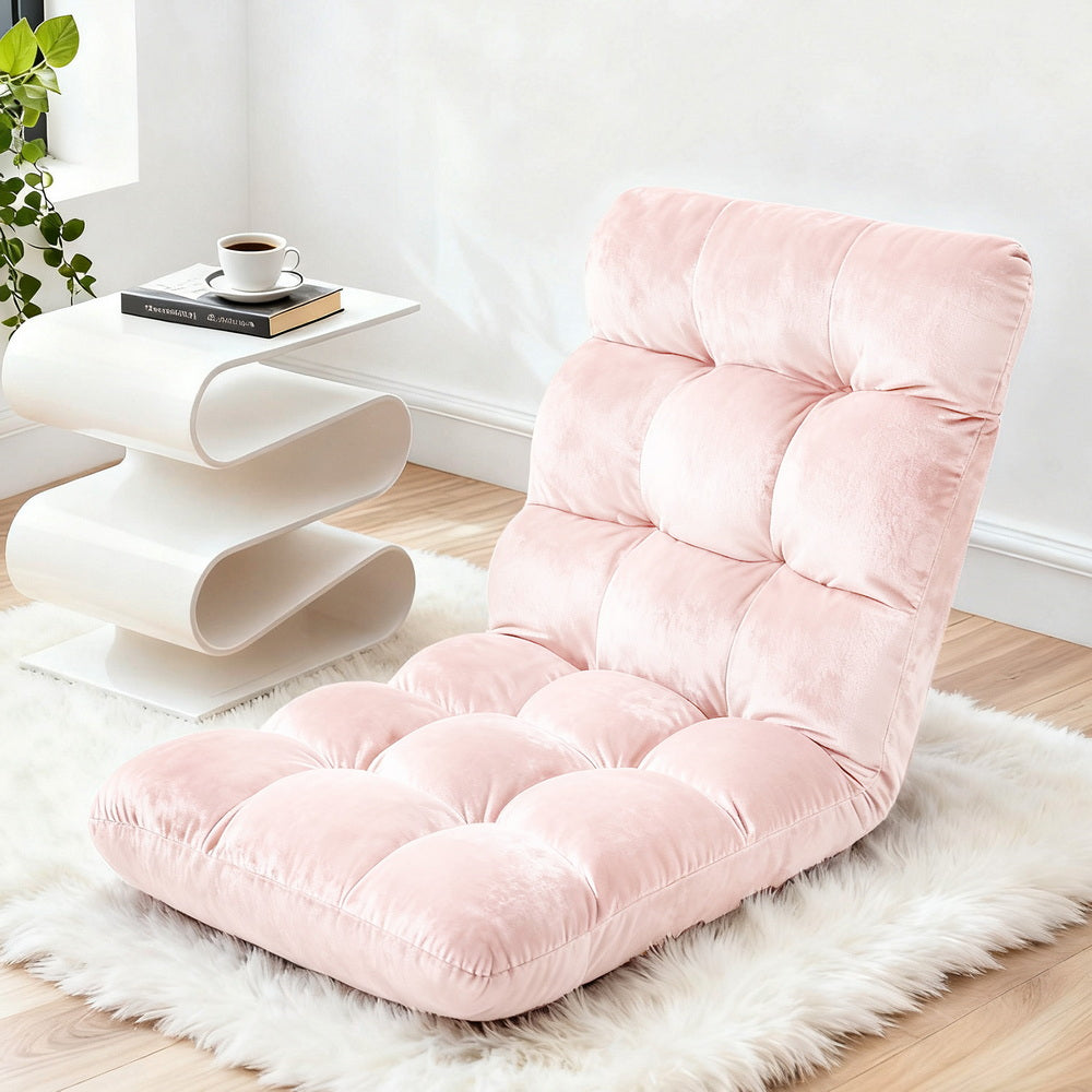 Artiss Floor Lounge Sofa Bed Flannel Fabric Pink FLOOR-SBL-M193-S-PK