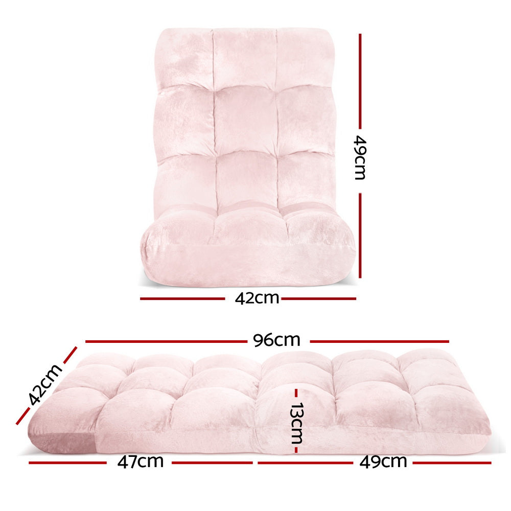 Artiss Floor Lounge Sofa Bed Flannel Fabric Pink FLOOR-SBL-M193-S-PK
