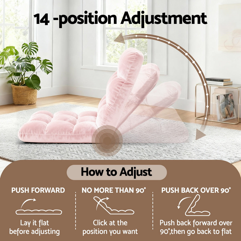 Artiss Floor Lounge Sofa Bed Flannel Fabric Pink FLOOR-SBL-M193-S-PK