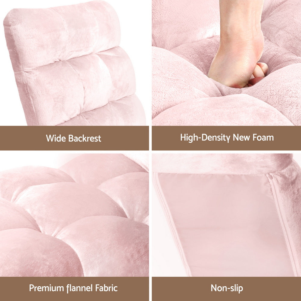 Artiss Floor Lounge Sofa Bed Flannel Fabric Pink FLOOR-SBL-M193-S-PK