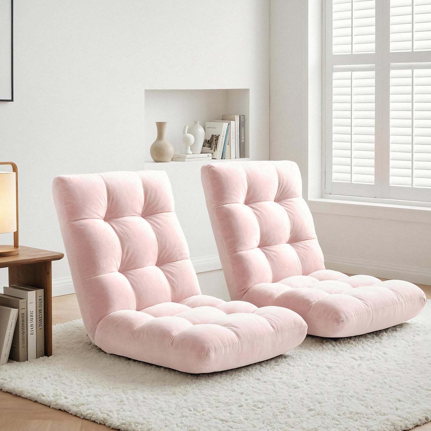 Artiss 2PCS Floor Lounge Sofa Bed Flannel Fabric Pink FLOOR-SBL-M193-S-PKX2