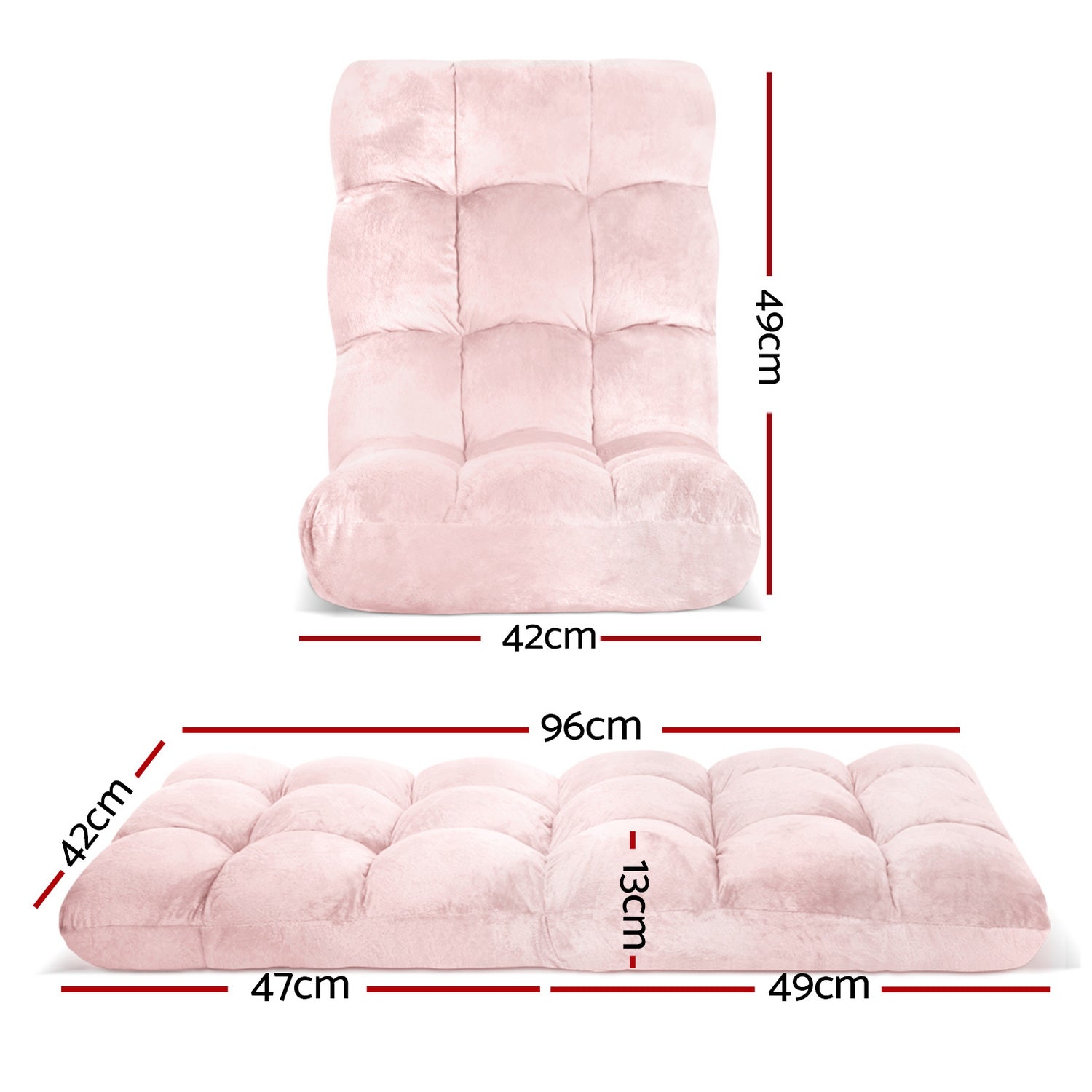 Artiss 2PCS Floor Lounge Sofa Bed Flannel Fabric Pink FLOOR-SBL-M193-S-PKX2