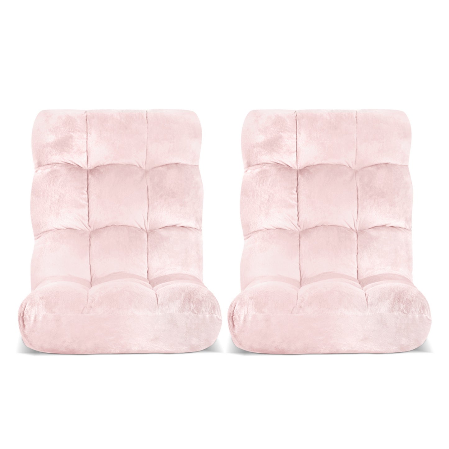 Artiss 2PCS Floor Lounge Sofa Bed Flannel Fabric Pink FLOOR-SBL-M193-S-PKX2