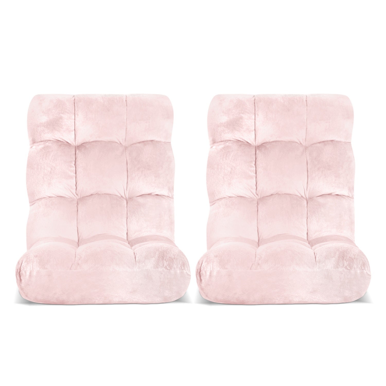 Artiss 2PCS Floor Lounge Sofa Bed Flannel Fabric Pink FLOOR-SBL-M193-S-PKX2