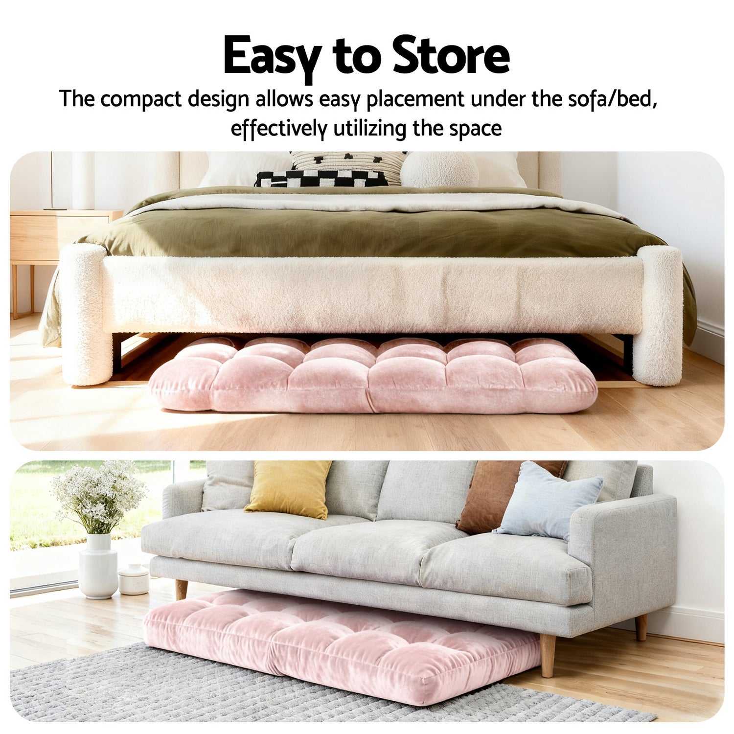 Artiss 2PCS Floor Lounge Sofa Bed Flannel Fabric Pink FLOOR-SBL-M193-S-PKX2