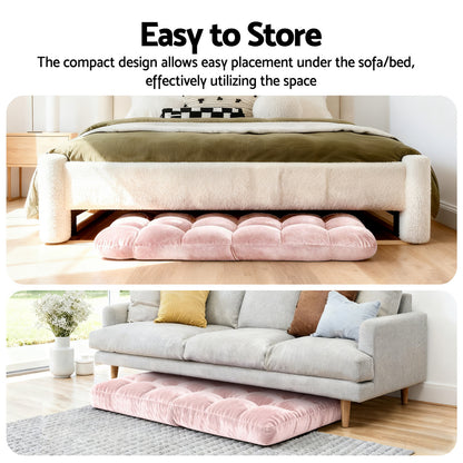 Artiss 2PCS Floor Lounge Sofa Bed Flannel Fabric Pink FLOOR-SBL-M193-S-PKX2