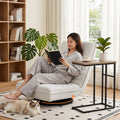 Artiss Floor Lounge & Coffee Table Set, Swviel Foldable Linen Sofa Chair White, C-Shaped Side Table Walnut FLOOR-SET-03LIN-COF03