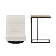 Artiss Floor Lounge & Coffee Table Set, Swviel Foldable Linen Sofa Chair White, C-Shaped Side Table Walnut FLOOR-SET-03LIN-COF03