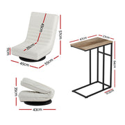 Artiss Floor Lounge & Coffee Table Set, Swviel Foldable Linen Sofa Chair White, C-Shaped Side Table Walnut FLOOR-SET-03LIN-COF03