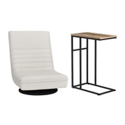 Artiss Floor Lounge & Coffee Table Set, Swviel Foldable Linen Sofa Chair White, C-Shaped Side Table Walnut FLOOR-SET-03LIN-COF03