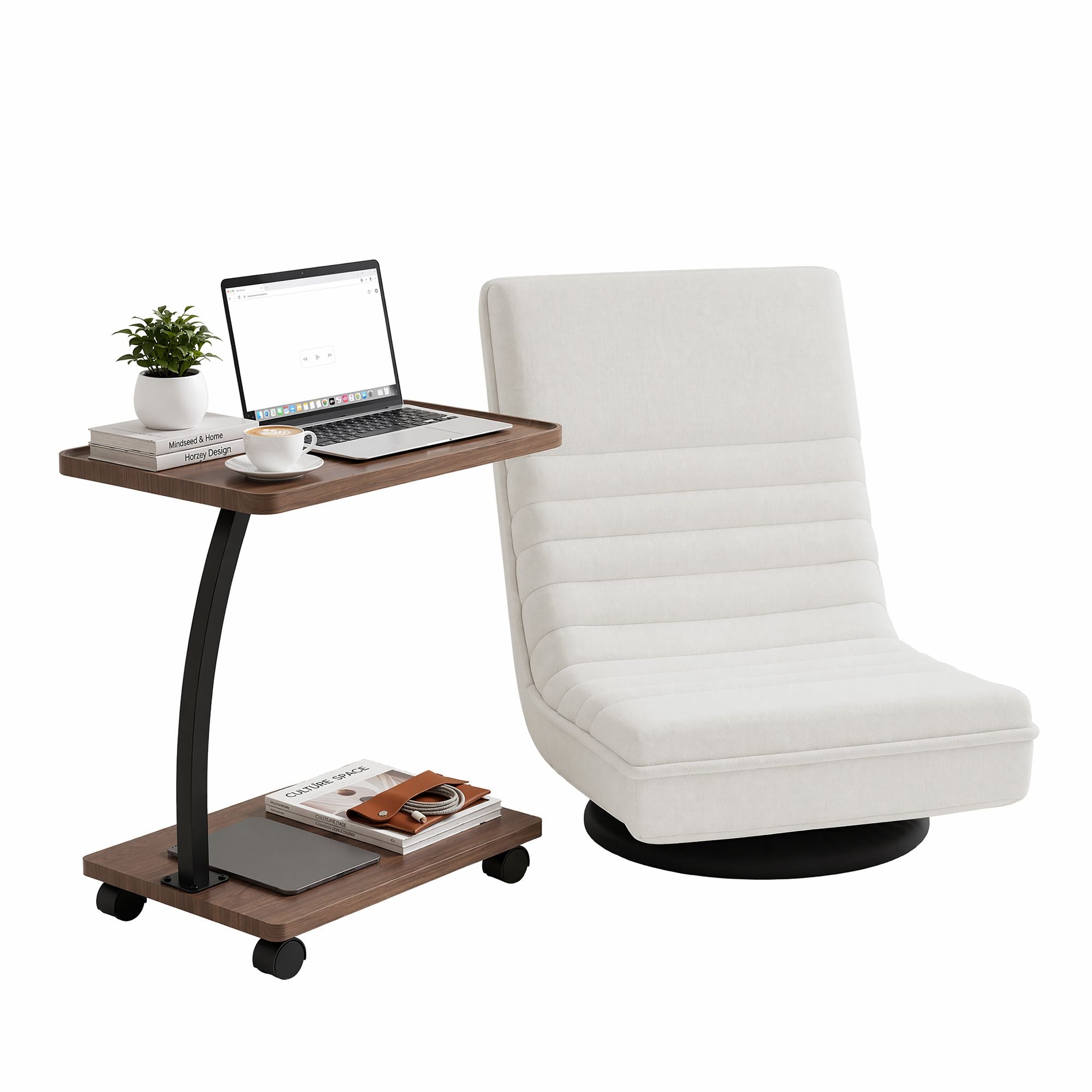 Artiss Floor Lounge 360 degrees Swivel Foldable Sofa Chair and Side Table with Castors Set FLOOR-SET-03LIN-COF07