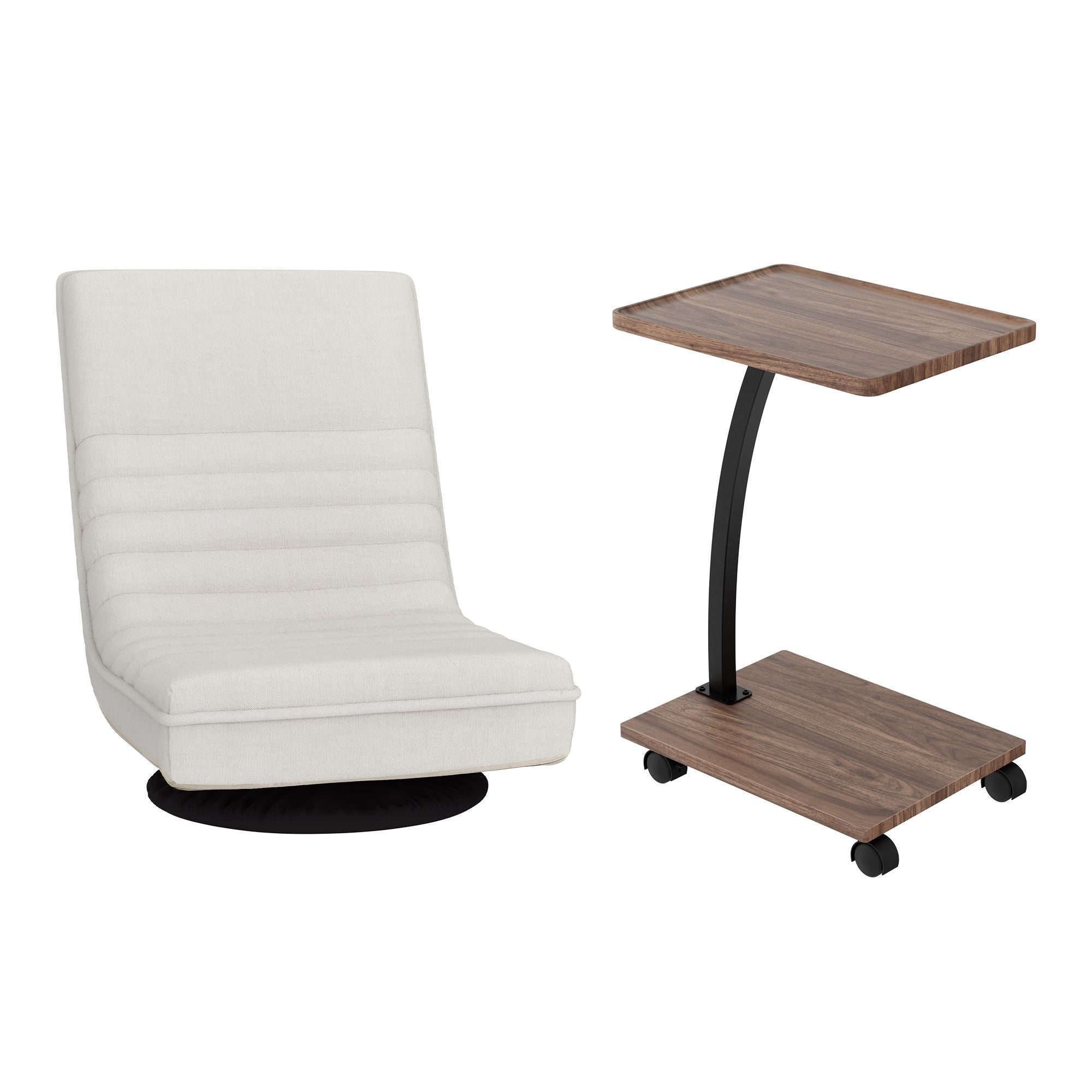 Artiss Floor Lounge 360 degrees Swivel Foldable Sofa Chair and Side Table with Castors Set FLOOR-SET-03LIN-COF07