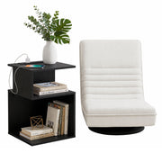 Artiss Swivel Floor Chair and Bedside Table with Charging Station Set FLOOR-SET-03LIN-S-BS