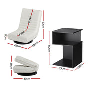 Artiss Swivel Floor Chair and Bedside Table with Charging Station Set FLOOR-SET-03LIN-S-BS