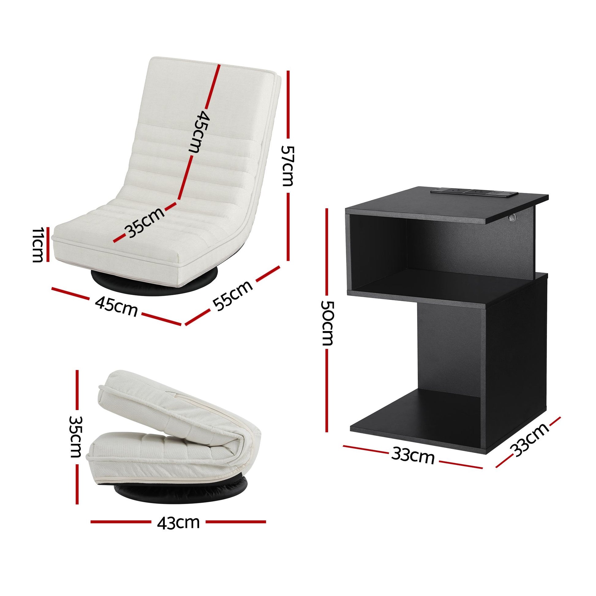 Artiss Swivel Floor Chair and Bedside Table with Charging Station Set FLOOR-SET-03LIN-S-BS