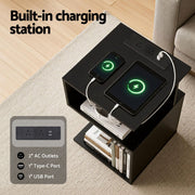 Artiss Swivel Floor Chair and Bedside Table with Charging Station Set FLOOR-SET-03LIN-S-BS