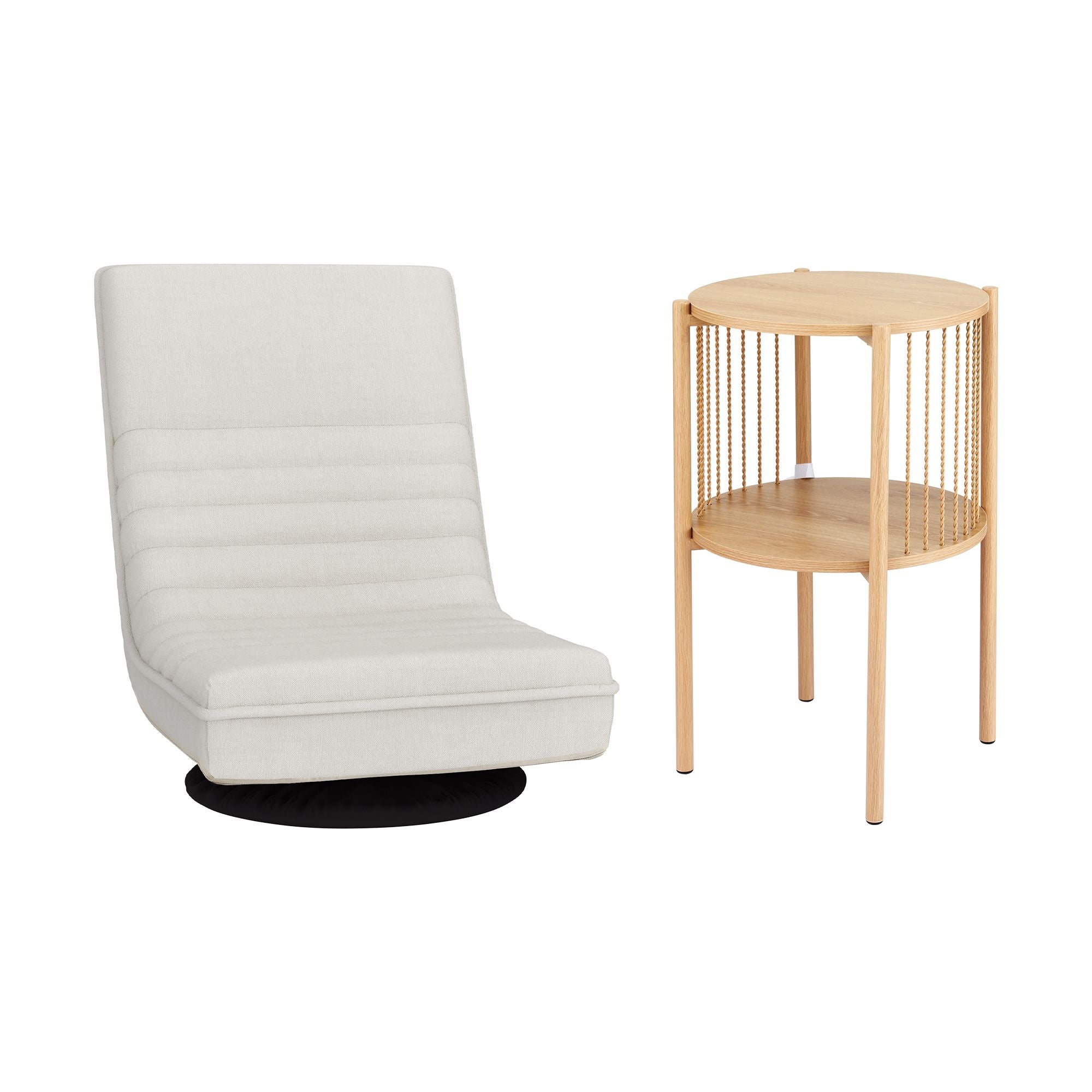 Artiss Floor Lounge Folding Swivel Sofa Chair and 2 Tier Round End Side Table Set FLOOR-SET-03LIN-Z-COF