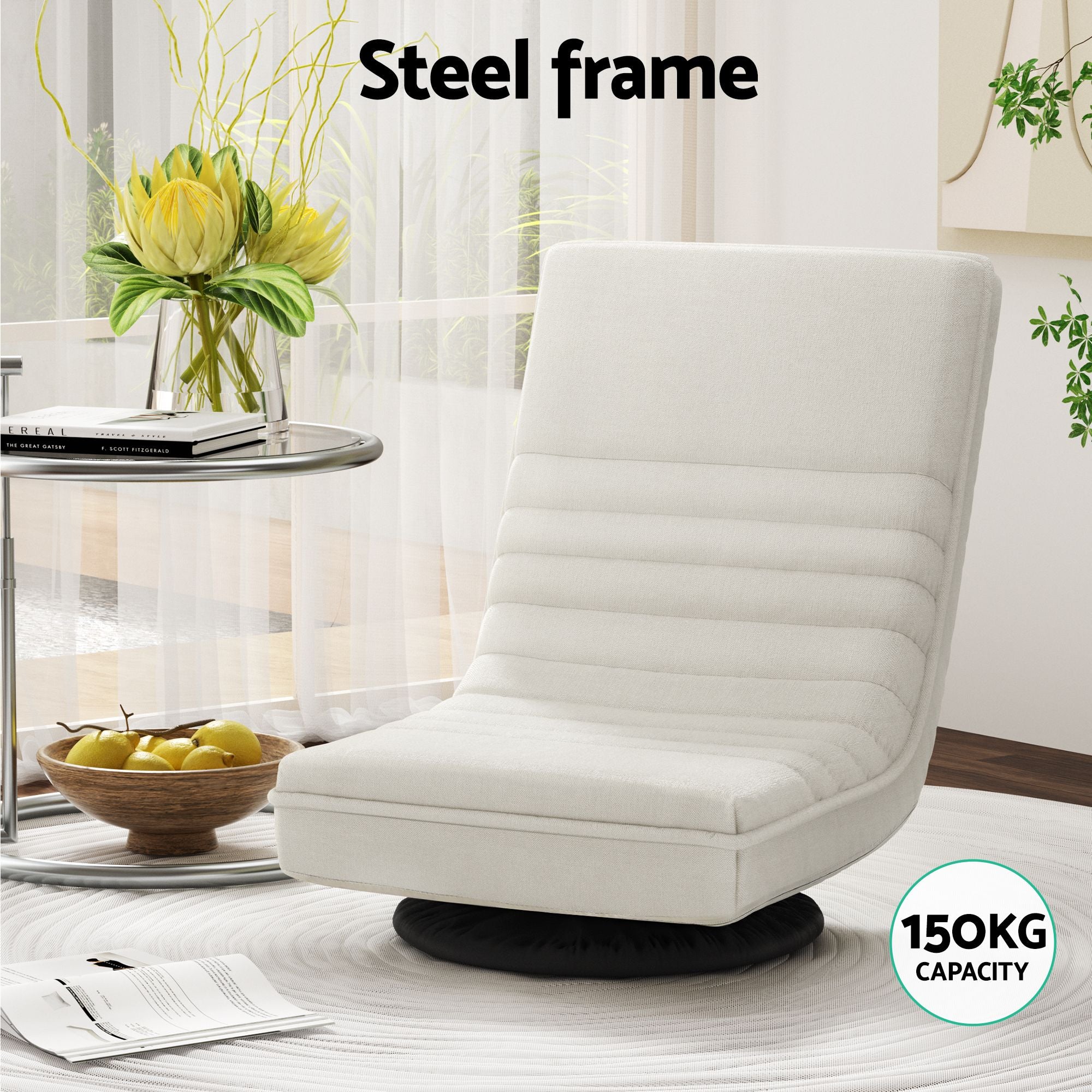 Artiss Floor Lounge Folding Swivel Sofa Chair and 2 Tier Round End Side Table Set FLOOR-SET-03LIN-Z-COF