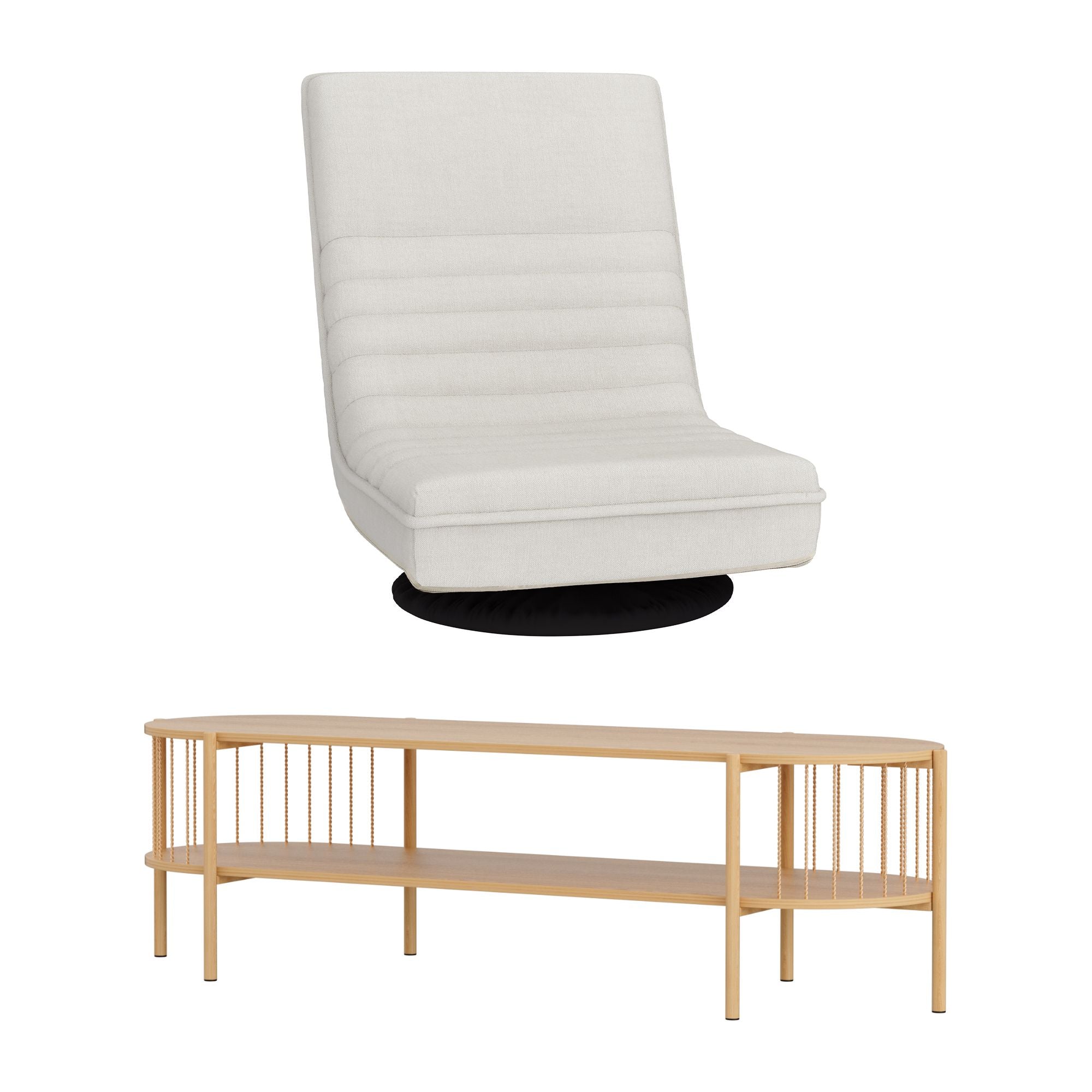 Artiss Swivel Floor Chair & TV Entertainment Unit with Storage Shelf Set FLOOR-SET-03LIN-Z-TV144