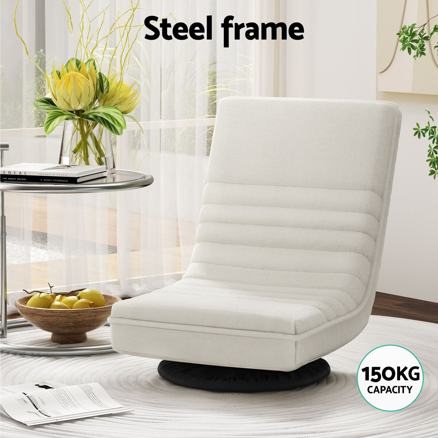 Artiss Swivel Floor Chair & TV Entertainment Unit with Storage Shelf Set FLOOR-SET-03LIN-Z-TV144