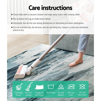 Artiss Rug 200x290cm Area Rug Washable Mat Large Carpet Soft Short Pile Poca FLR-4233-200X290-BG-GR