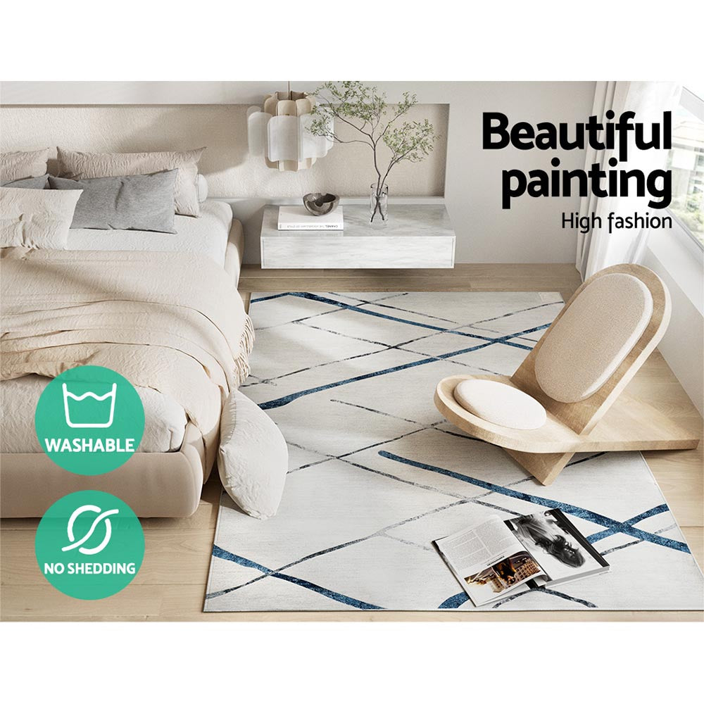 Artiss Rug 160x230cm Area Rug Washable Mat Large Carpet Soft Short Pile Jaca FLR-4353-160X230-BL-GR