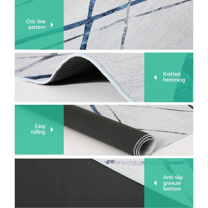 Artiss Rug 160x230cm Area Rug Washable Mat Large Carpet Soft Short Pile Jaca FLR-4353-160X230-BL-GR
