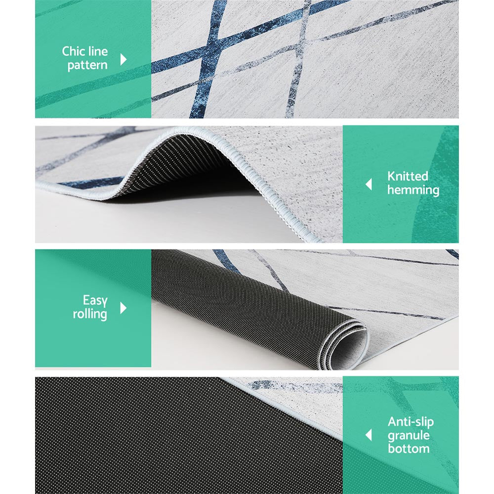 Artiss Rug 200x290cm Area Rug Washable Mat Large Carpet Soft Short Pile Jaca FLR-4353-200X290-BL-GR