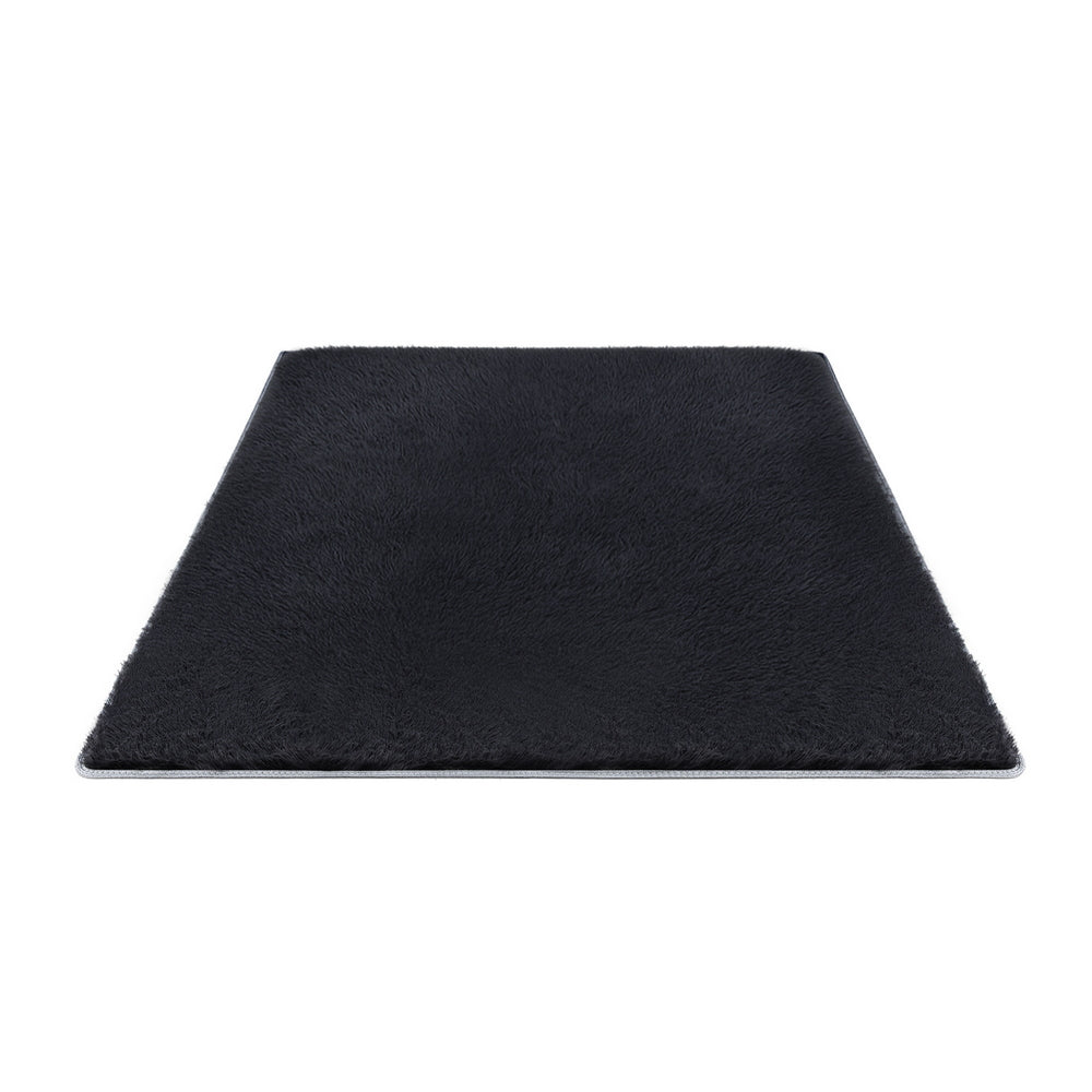 Artiss Floor Rug 140x200cm Plush Area Shaggy Rug Living Room Bedroom Carpet Black FLR-FLU01-140X200-BK