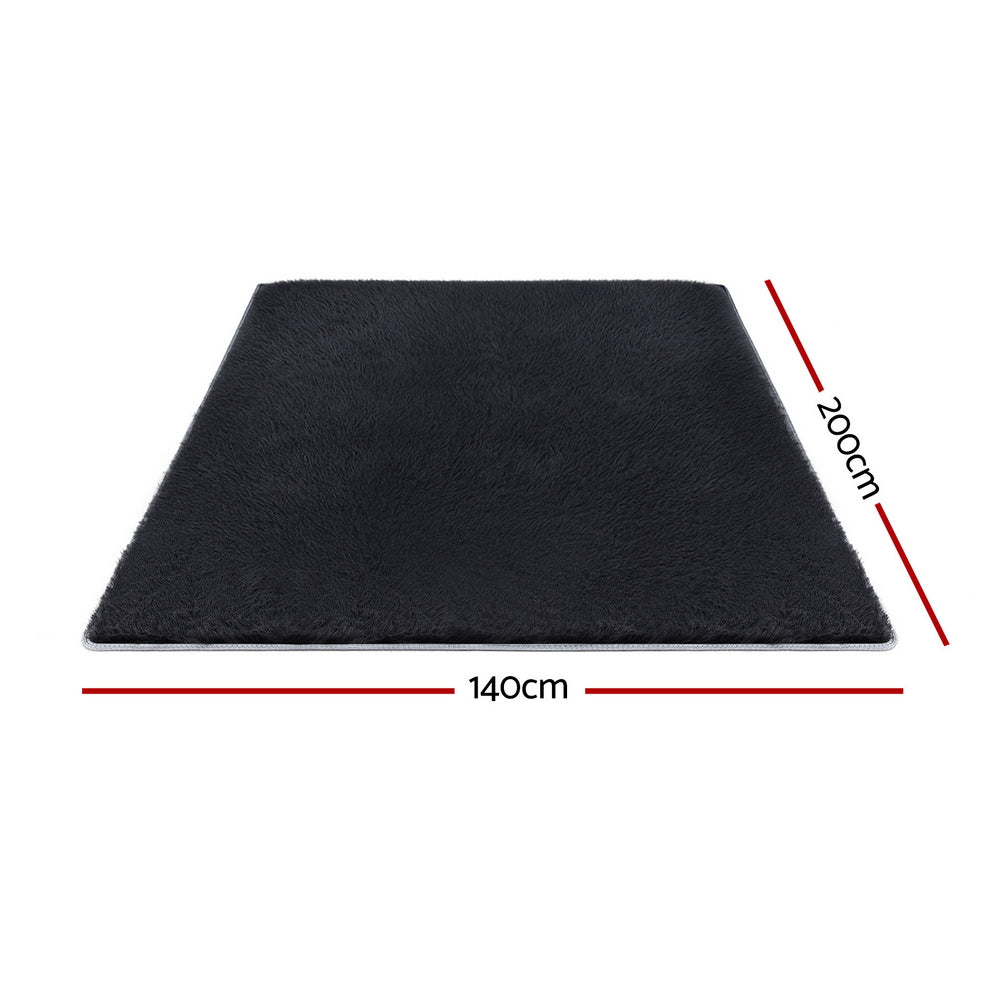 Artiss Floor Rug 140x200cm Plush Area Shaggy Rug Living Room Bedroom Carpet Black FLR-FLU01-140X200-BK