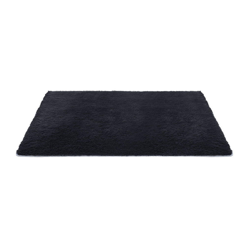 Artiss Floor Rug 140x200cm Plush Area Shaggy Rug Living Room Bedroom Carpet Black FLR-FLU01-140X200-BK