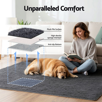Artiss Floor Rug 140x200cm Plush Area Shaggy Rug Living Room Bedroom Carpet Grey FLR-FLU01-140X200-GY