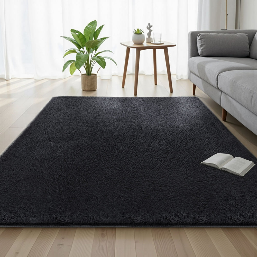 Artiss Floor Rug 160x230cm Plush Area Shaggy Rug Living Room Bedroom Carpet Black FLR-FLU01-160X230-BK
