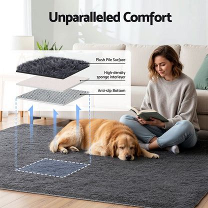 Artiss Floor Rug 160x230cm Plush Area Shaggy Rug Living Room Bedroom Carpet Grey FLR-FLU01-160X230-GY