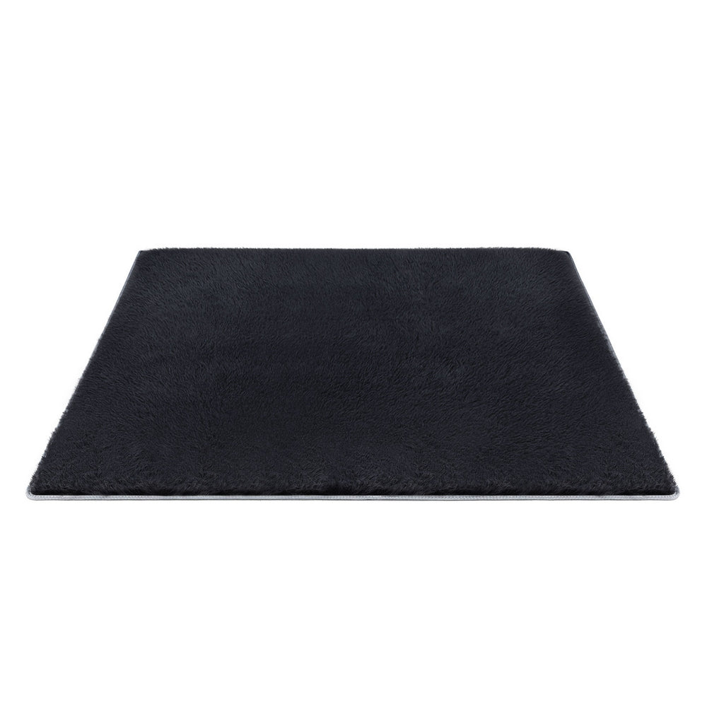 Artiss Floor Rug 200x230cm Plush Area Shaggy Rug Living Room Bedroom Carpet Black FLR-FLU01-200X230-BK
