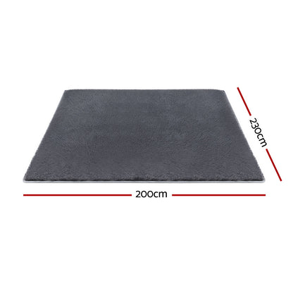 Artiss Floor Rug 200x230cm Plush Area Shaggy Rug Living Room Bedroom Carpet Grey FLR-FLU01-200X230-GY