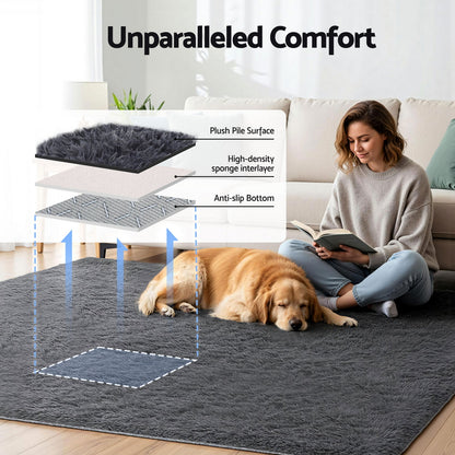 Artiss Floor Rug 200x230cm Plush Area Shaggy Rug Living Room Bedroom Carpet Grey FLR-FLU01-200X230-GY