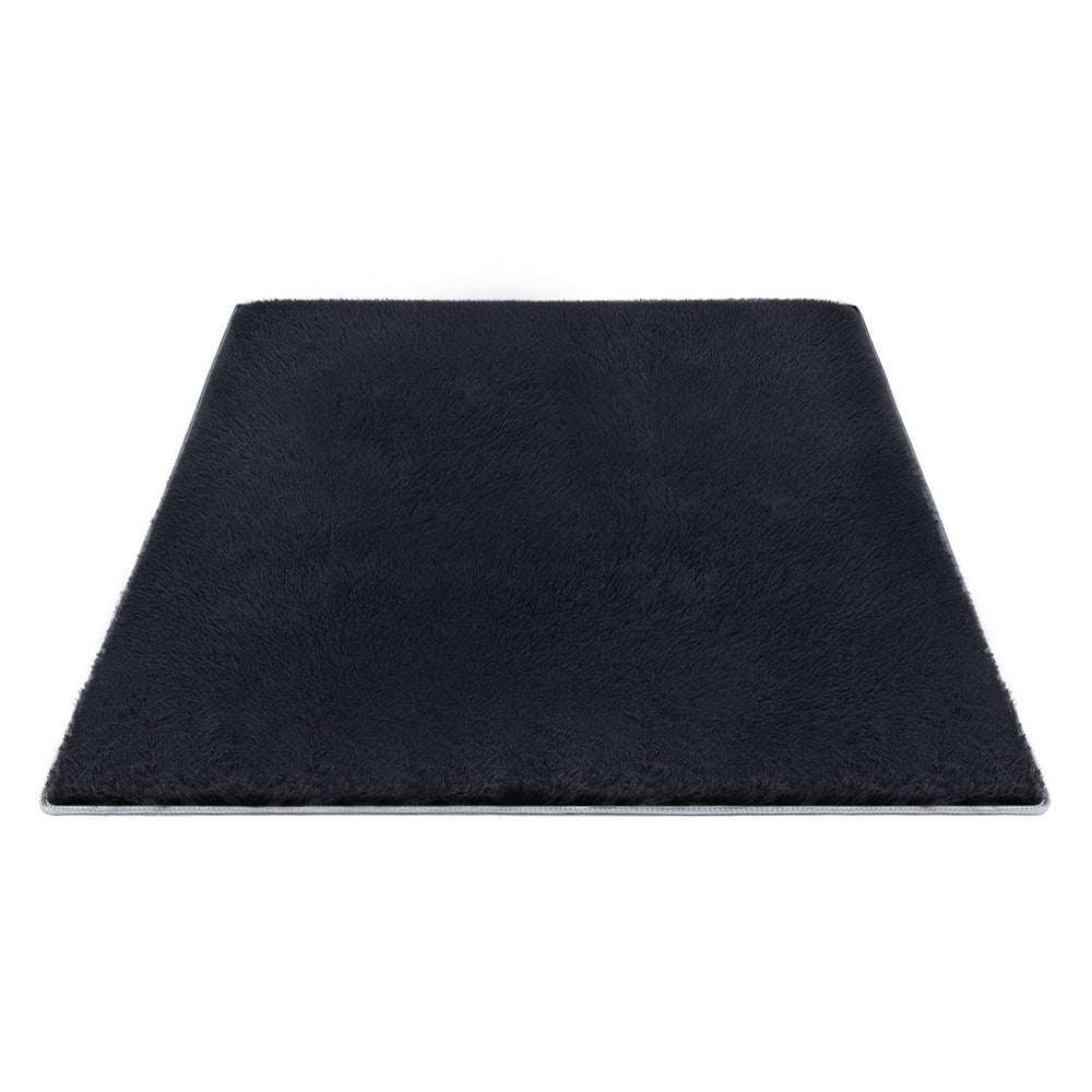 Artiss Floor Rug 200x290cm Plush Area Shaggy Rug Living Room Bedroom Carpet Black FLR-FLU01-200X290-BK