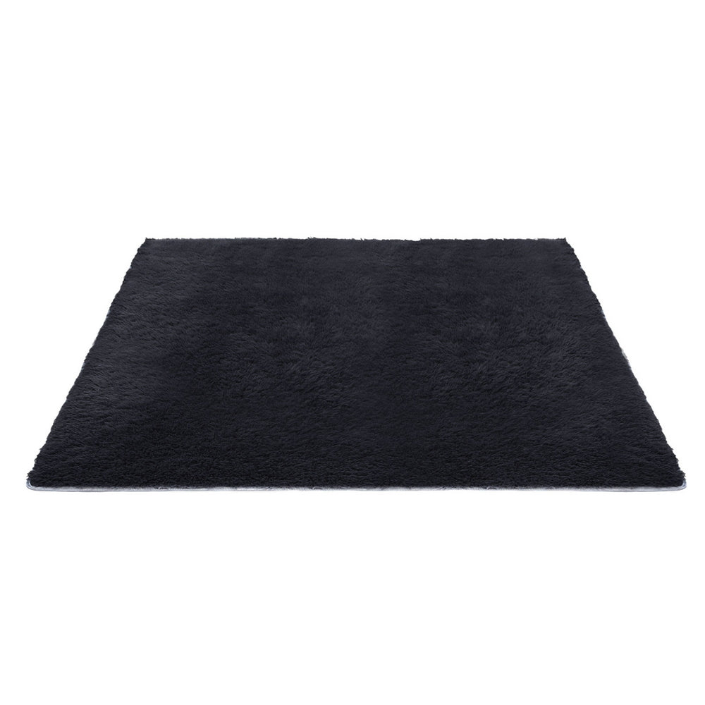 Artiss Floor Rug 200x290cm Plush Area Shaggy Rug Living Room Bedroom Carpet Black FLR-FLU01-200X290-BK