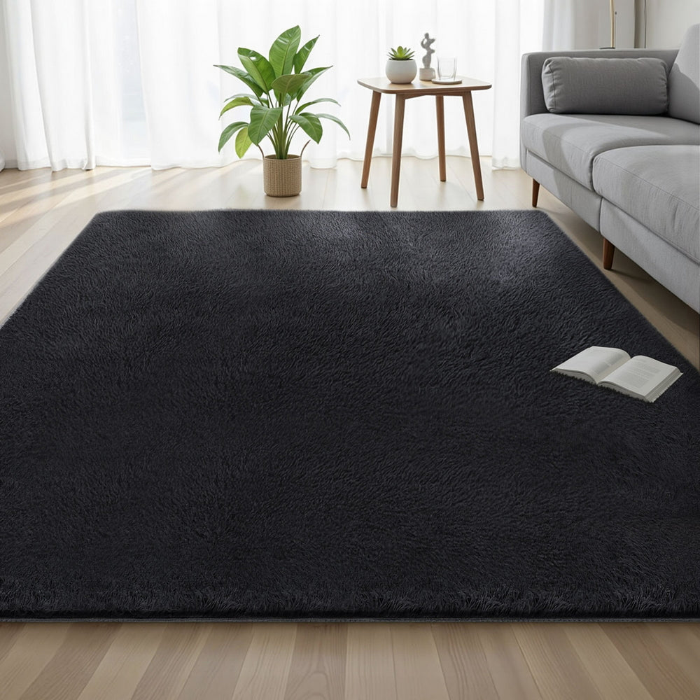Artiss Floor Rug 200x290cm Plush Area Shaggy Rug Living Room Bedroom Carpet Black FLR-FLU01-200X290-BK