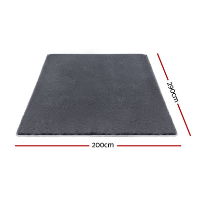 Artiss Floor Rug 200x290cm Plush Area Shaggy Rug Living Room Bedroom Carpet Grey FLR-FLU01-200X290-GY
