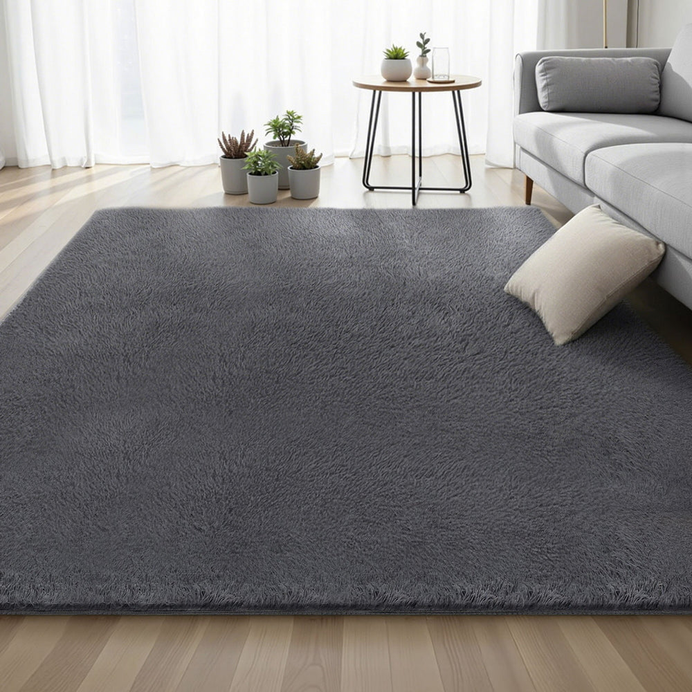 Artiss Floor Rug 200x290cm Plush Area Shaggy Rug Living Room Bedroom Carpet Grey FLR-FLU01-200X290-GY
