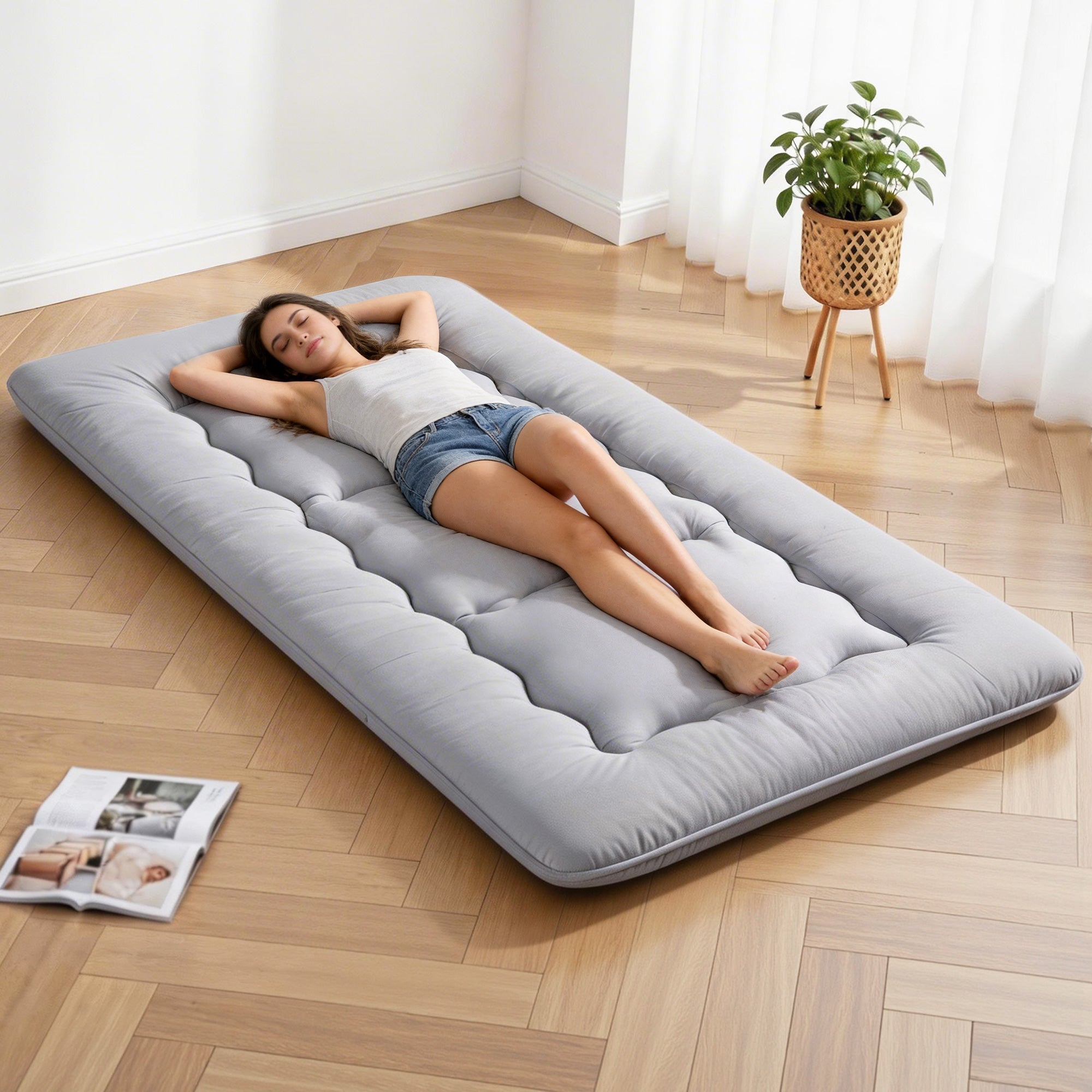 Giselle Bedding 10cm Japanese Floor Mattress Foldable Futon Mattress Washable Cover Straps FM-FUTON-100-10-GY